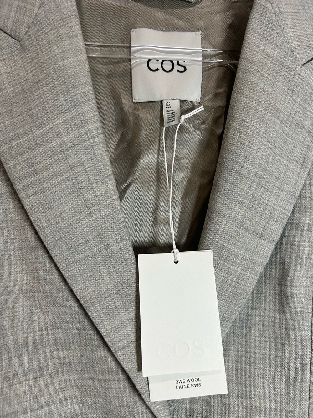 NEW Cos Blazer Women 8 Structured Wool Linen Blend Taupe Relaxed Minimalist - Picture 5 of 16